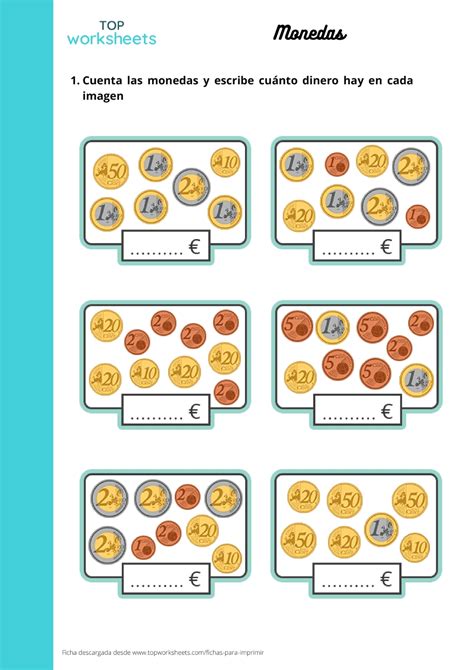 ejercicios fichas de monedas y billetes de euro para imprimir|RECURSOS PRIMARIA 